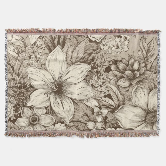 Vintage Blommigt Sepia Mönster (3) Filt (Framsidan)