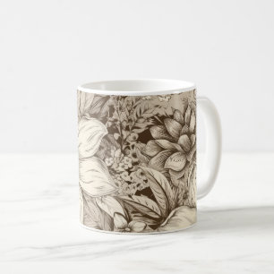 Vintage Blommigt Sepia Mönster (3) Kaffemugg