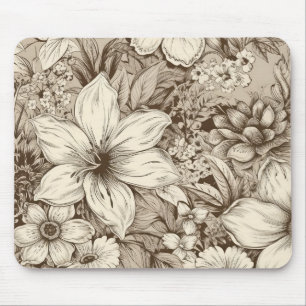 Vintage Blommigt Sepia Mönster (3) Musmatta