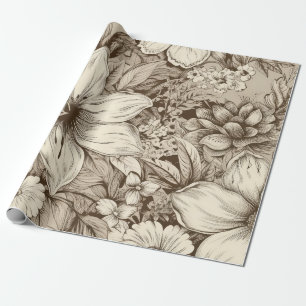 Vintage Blommigt Sepia Mönster (3) Presentpapper
