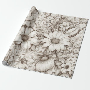 Vintage Blommigt Sepia Mönster (5) Presentpapper