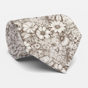 Vintage Blommigt Sepia Mönster (5) Slips