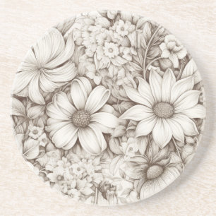 Vintage Blommigt Sepia Mönster (5) Underlägg