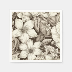 Vintage Blommigt Sepia Mönster (6) Pappersservett