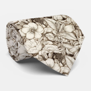Vintage Blommigt Sepia Mönster (9) Slips