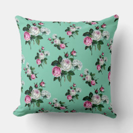 Vintage Blommigt Shabby chic, Rosa Vit ros, Gree Kudde