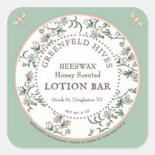 Vintage Blommigt Skriv ut Bees Vår Grönt Lotion Pu Fyrkantigt Klistermärke
