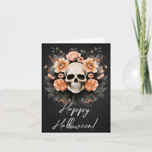 Vintage Blommigt Skull Halloween Kort