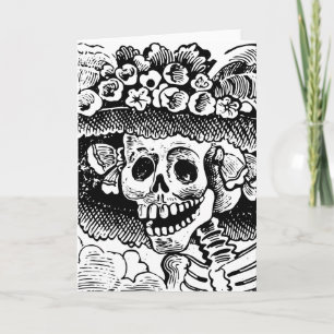 Vintage Blommigt Skull Halloween Kort