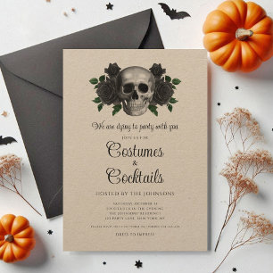 Vintage Blommigt Skullkostnader & Cocktail Hallowe Inbjudningar