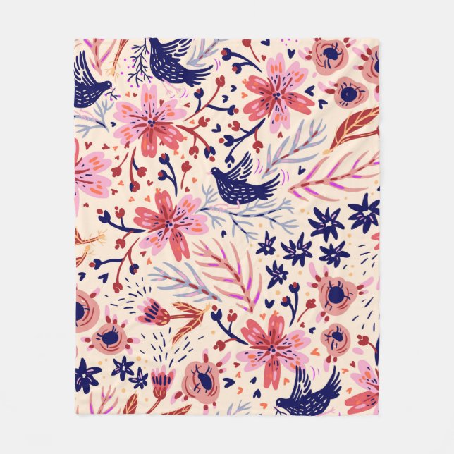 vintage blommigt sömlös mönster med blomningsflöde fleecefilt (Framsidan)