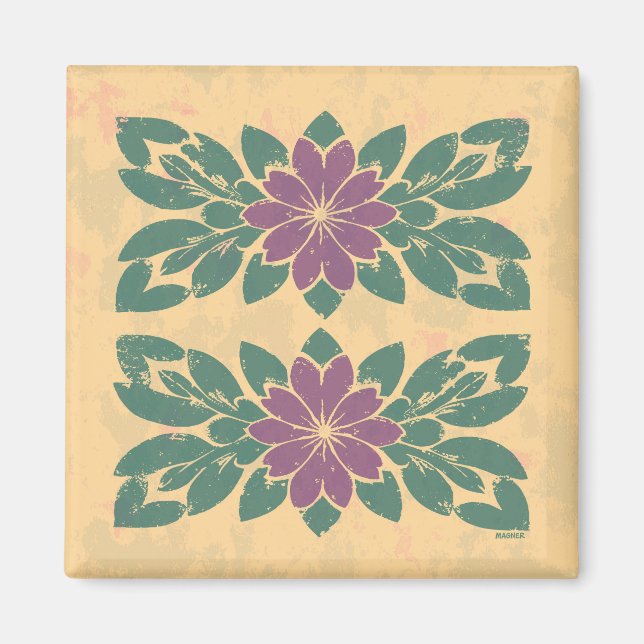 Vintage Blommigt Stencil Design Magnet (Framsidan)