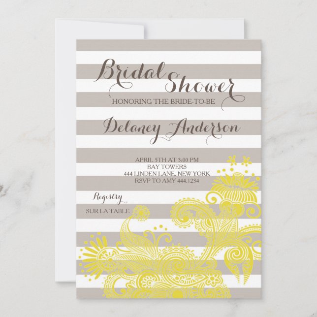 Vintage Blommigt stripe Inbjudningskort för möhipp (Framsida)