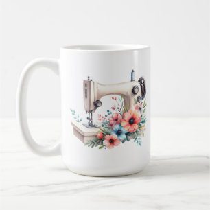 Vintage Blommigt Suwing Maskin Monogrammed Kaffemugg