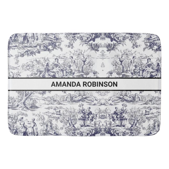 Vintage blommigt svart leksak de jouy monogram badrumsmatta (Framsidan)