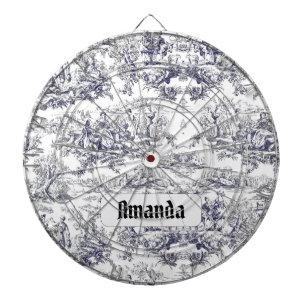 Vintage blommigt svart leksak de jouy monogram darttavla