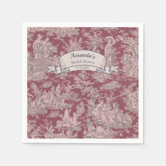 Vintage blommigt svart toile de jouy Möhippa Pappersservett (Framsidan)