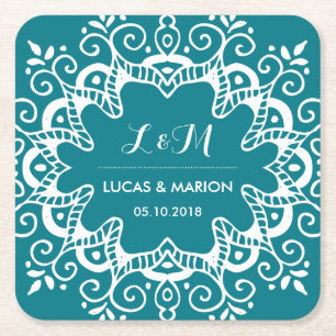 Vintage Blommigt Swirl Art Ornament Bröllopsfest Underlägg Papper Kvadrat