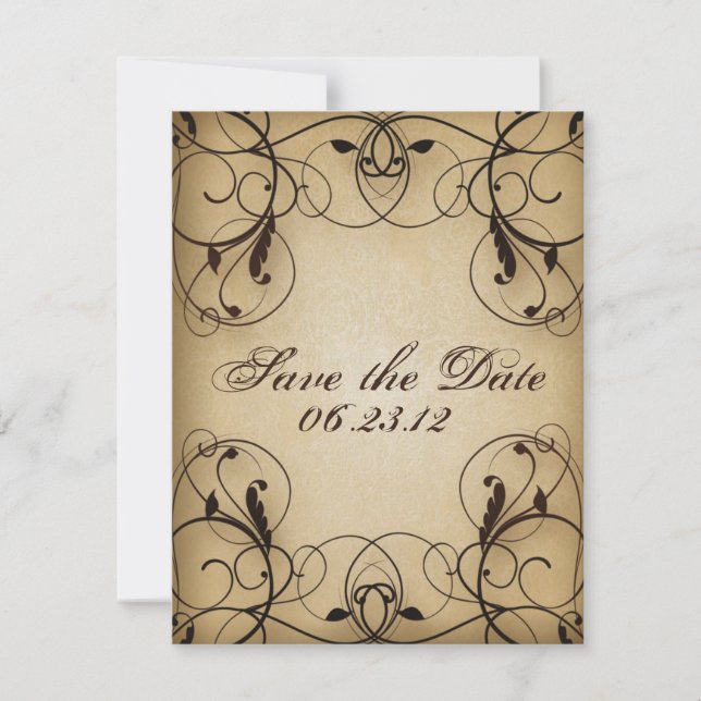 Vintage Blommigt Swirls Spara datum Datumet (Framsida)