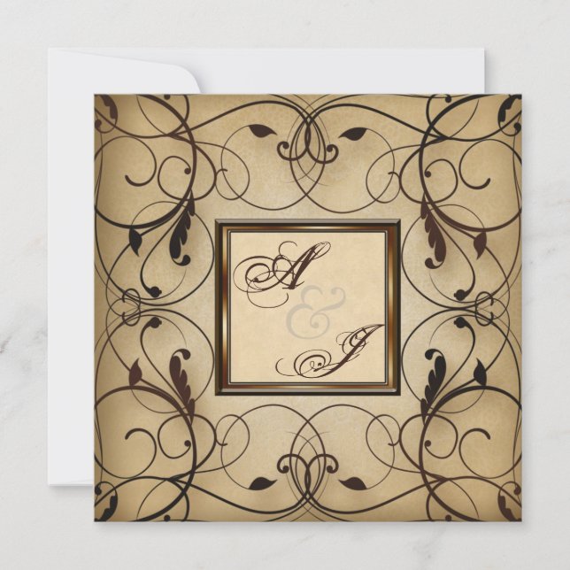 Vintage Blommigt Swirls Wedding bjudande Inbjudningar (Framsida)