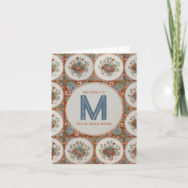 Vintage Blommigt Terracotta Tiles Monogram Kort