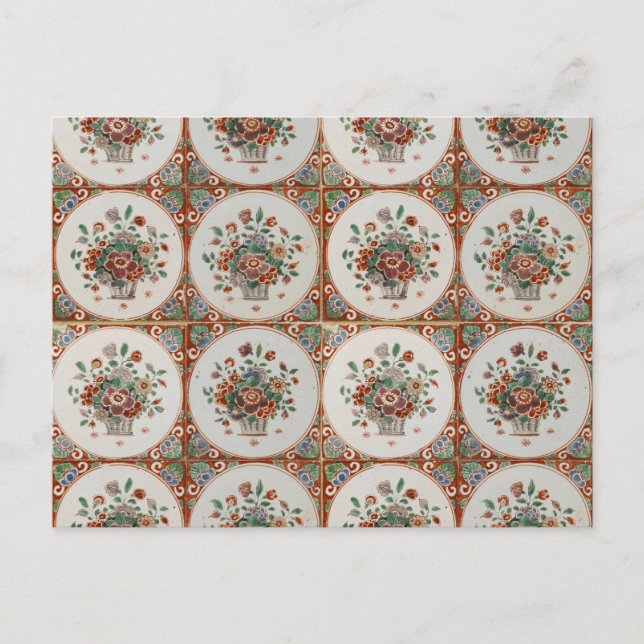 Vintage Blommigt Terracotta Tiles Mönster Helg Vykort (Framsida)
