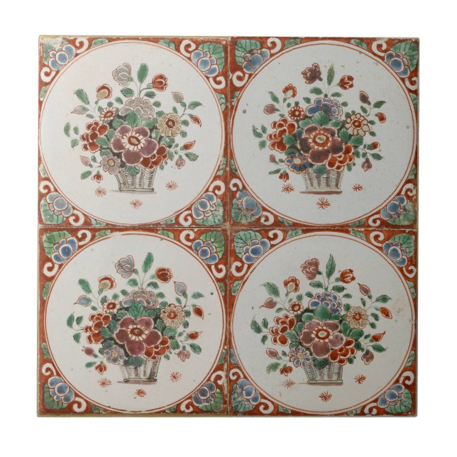 Vintage Blommigt Terracotta Tiles Mönster Kakelplatta (Framsidan)