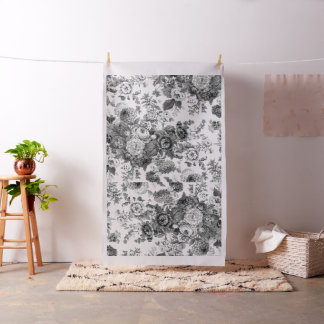 Vintage Blommigt Toile Botanical Posy Black & Whit Tyg