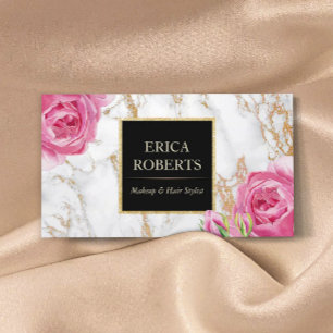 Vintage Blommigt Trendig Guld Marble Makeup Artist Visitkort