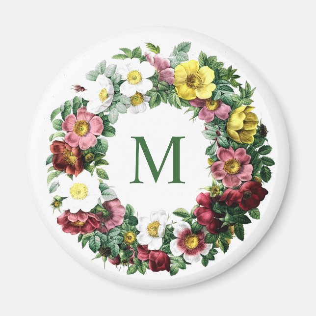 Vintage Blommigt Utandning Monogram Magnet (Framsidan)
