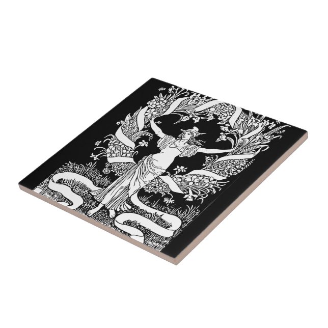 Vintage Blommigt Utandning Tile Kakelplatta (Sidan)