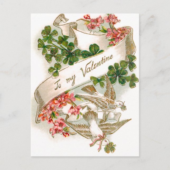 Vintage Blommigt Valentine med Doves Vykort (Framsida)