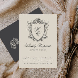 Vintage Blommigt Vapensköld Beige Charcol Monogram OSA Kort