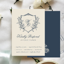 Vintage Blommigt Vapensköld Cream & Navy Monogram 