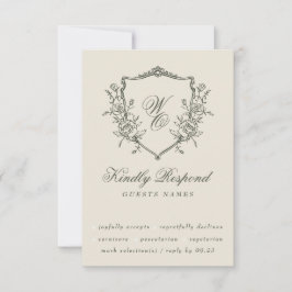 Vintage Blommigt Vapensköld Oliv grönt Monogram Br OSA Kort