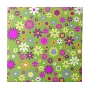 Vintage blommigt Vår daisy illustration Kakelplatta