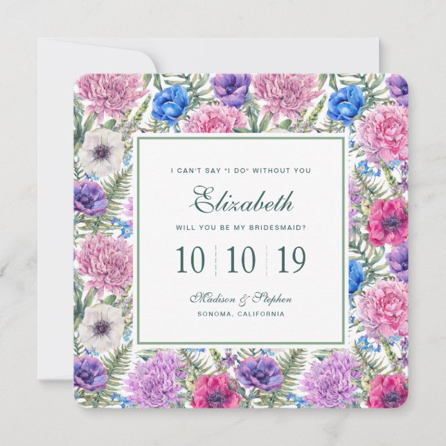 Vintage Blommigt vattenfärg| Peony - Bridesmaid Inbjudningar (Framsida)