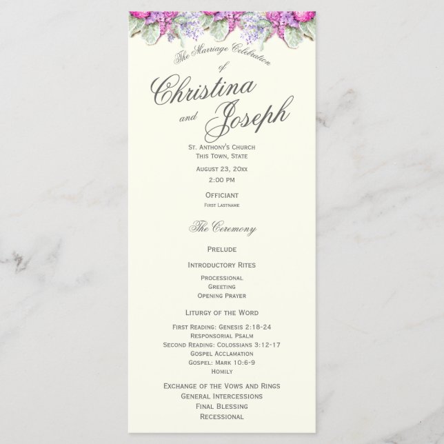 Vintage Blommigt VattenfärgsBouquet-Bröllopsprogra Program (Framsida)