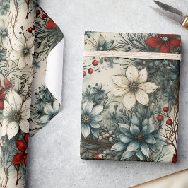 Vintage Blommigt Vattenskärg Jul Poinsettia Presentpapper