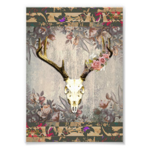 Vintage Blommigt Victorian Hjort Skull Fototryck