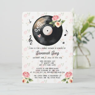 Vintage Blommigt Vinyl Record-Möhippa Inbjudningar