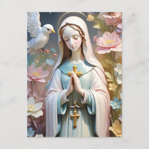 Vintage Blommigt Virgin Mary Catholique Postcard Vykort