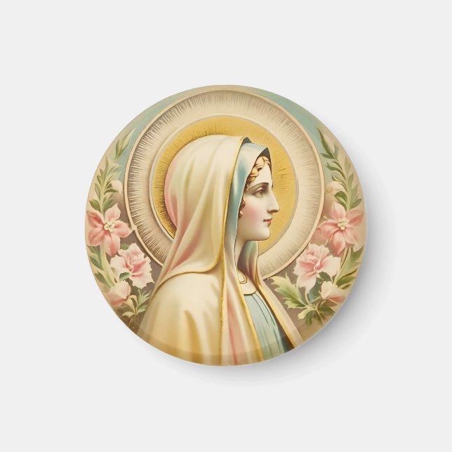 Vintage Blommigt Virgin Mary Magnet, katolik Magnet (Framsidan)
