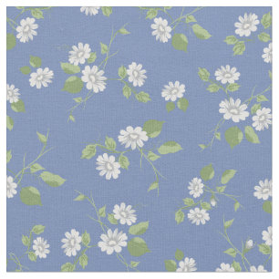 Vintage Blommigt Vita Daisy Fransk Land Blå Tyg