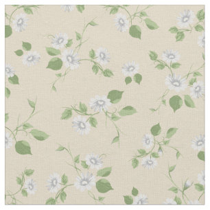 Vintage Blommigt White Daisys Fransk Land Cream Tyg