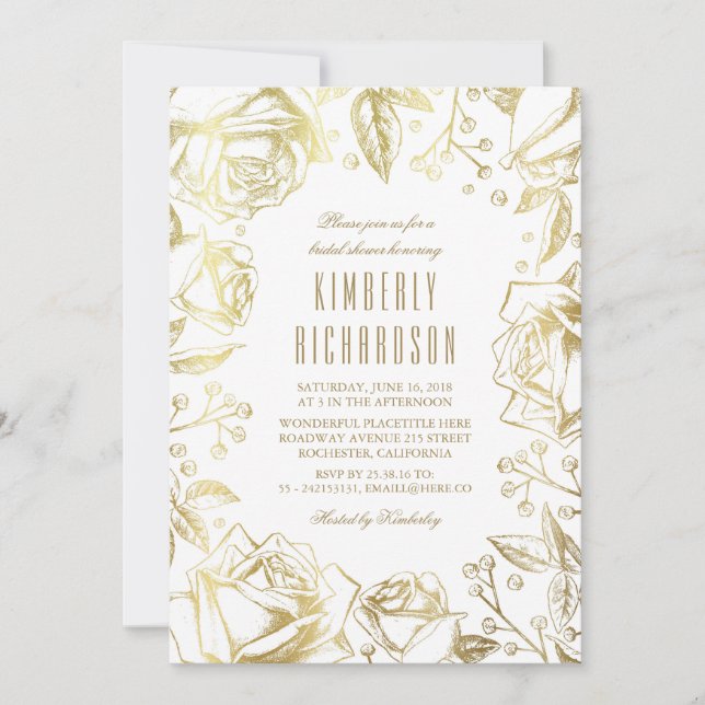 Vintage Blommigt White och Guld Möhippa Inbjudningar (Framsida)