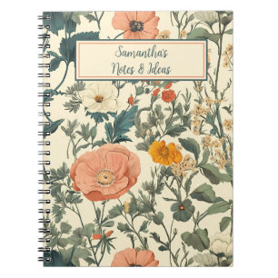 Vintage Blommigt Wildblommor och Poppies Anteckningsbok