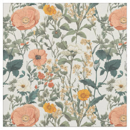 Vintage Blommigt Wildblommor och Poppies Tyg