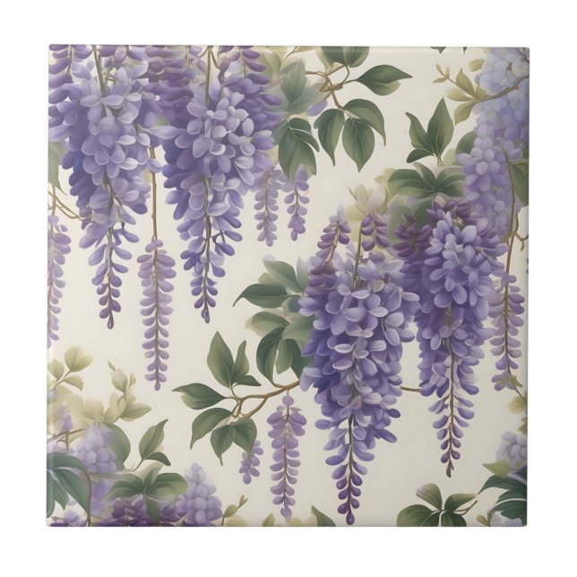 Vintage Blommigt Wisteria Kakelplatta (Framsidan)