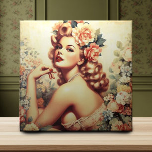 Vintage Blommigt Woman Kakelplatta